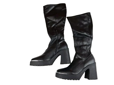 Wild Pair Women Knee High Platform Block Heel Boot Black Size 10M (lot 1138) - Image 1 of 4