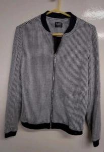 M&S Varsity Style Jacket Women's Size 10 Navy & White Check Pattern Zip Closing - Picture 1 of 5
