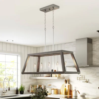 Lámpara de araña Progress Lighting Forrester 5 luces madera de teca transición P400220147 Foto 1 de 4