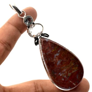 Red Moss Agate White Topaz Gemstone Pendant Handmade Gift Jewelry 3.7" Gift r802 - Picture 1 of 6