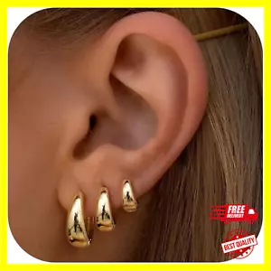 3Pairs 14K Gold Set for Women Filled Hypoallergenic Small Huggie Hoop Earrings - Picture 1 of 6