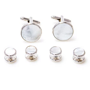 MRCUFF Mother of Pearl 2 Cufflinks and 4 Studs Tuxedo Set Bulk Packed - Picture 1 of 5