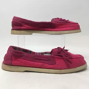 Zapatos de barco Lamo para mujer 10 mocasines gitanos con flecos kiltie sin cordones tela rosa sin usar - Imagen 1 de 10