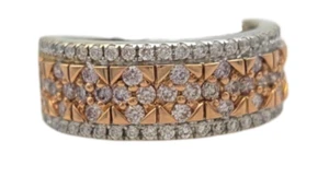 Ring Band Two Tone 14K Gold Pink & White Diamond Size 6.75 Checkerboard Pattern - Picture 1 of 6