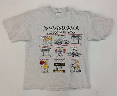Camiseta De Colección Años 2000 Pennsylvania Welcomes You Novedad Construcción Humor Med Foto 1 de 4