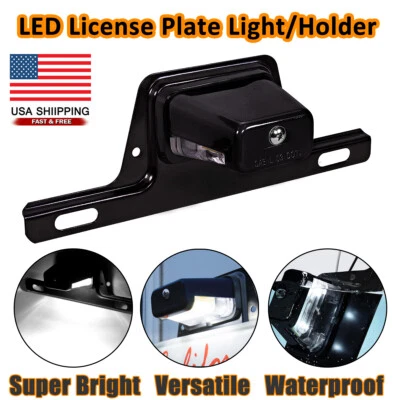 Universal Trailer LED License Plate Light Bracket Mount 12V 24V For RV Boat Tag - Image 1 of 4
