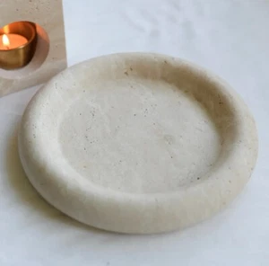 Beige Travertine Marble Round Bowl Tray 8” X 8” X 1.5” - Picture 1 of 5