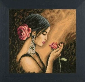 Lanarte Cross Stitch Kit "Spanish Beauty" Platinum Woman with Rose NEW 38013A  - Picture 1 of 4