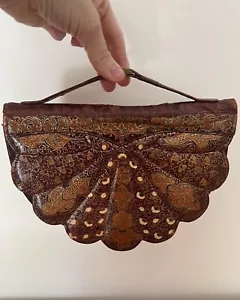 Antique Italian Florentine Purse Gilt Embossed Soft Leather Gold Metallic Clutch - Picture 1 of 7