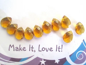 10 x AMBER TEARDROP GLASS BEADS 12mm x 9mm Lt Topaz Feature Tear Drop Top Thread - Picture 1 of 1