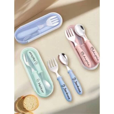 Personalisierte Kleinkind Utensilien Kinder Silberbesteck Baby Gabeln und Löffel Set - Bild 1 von 4