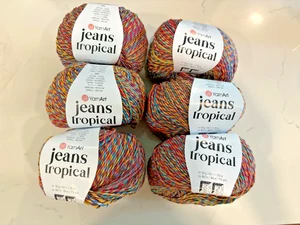 YarnArt Jeans Tropical cotton blend yarn, Multi (#612), lot of 6, (174 yds ea) - Picture 1 of 4
