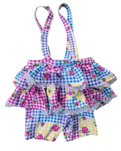 Jumpsuit Gingham Plaid Ruffle Floral Suspender Overall Romper Shorts 90s Vintage - Picture 1 of 3