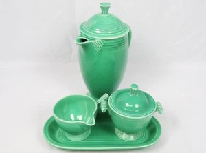 HLC FiestaWare Light Green (Older) Coffee Pot,Tray,Cream,Sugar Vtg Art Deco MCM - Picture 1 of 12