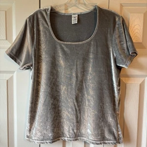 REGATTA Silver Crushed Velvet Short Sleeve Shirt Women’s Size XL Made in USA - Picture 1 of 6