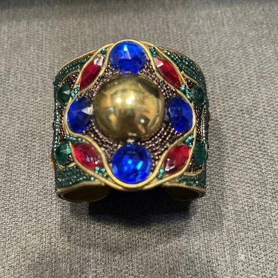 Vintage Rare Bracelet 1986 Signed Hansen Designs Cuff Bracelet Brass Colorful M - Image 1 of 4
