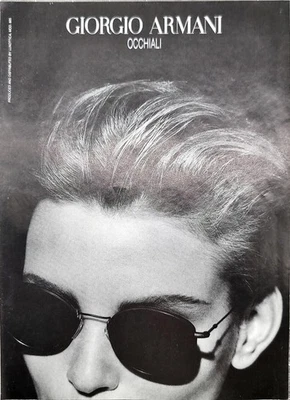 1997 Giorgio Armani Print Ad Model in sunglasses styled hair B&W AD - Image 1 of 2