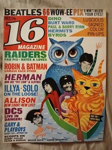 Vintage 16 Magazine July 1966 Beatles, Raiders Byrds 60s Teen Rock Roll zine - Picture 1 of 10