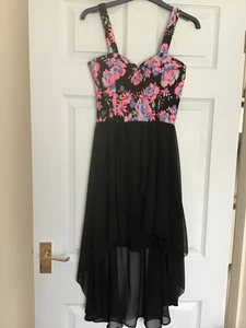 Quiz Black Floral Hi-Low Dress Size 10 - Picture 1 of 5