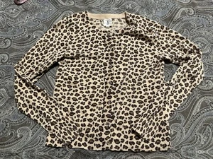 Lands' End Cardigan Sweater Beige & Brown Animal Print Size L (14) - Picture 1 of 5