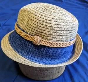 Kids Fedora Hat Stripe Little  Boys Toddler Kids Sun Hat Beach 21" Blue & Brown  - Picture 1 of 9