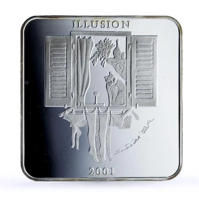 Zambia 4000 kwacha Illusion Woman Cat Paintings Art proof silver coin 2001 - Image 1 of 4