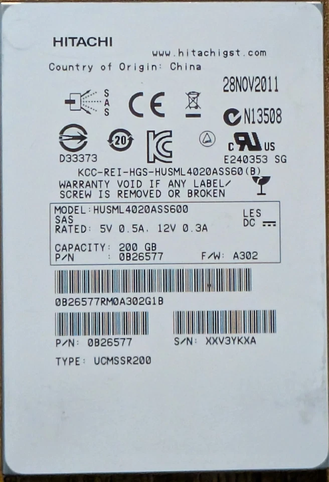 Hitachi 200GB 2.5" SSD SAS DRIVE HUSML4020ASS600 - Image 1 of 1