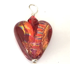 BIG Vintage Necklace Pendant 925 STERLING SILVER Red Foil Glass Heart lot y - Bild 1 von 4