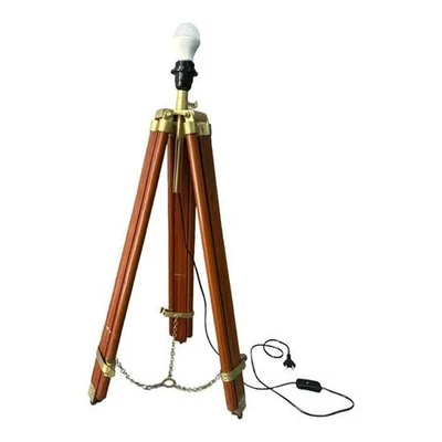 Adjustable Wooden Tripod Floor Lamp Modern Standing Light Brass Aluminum Lightin - Image 1 of 4