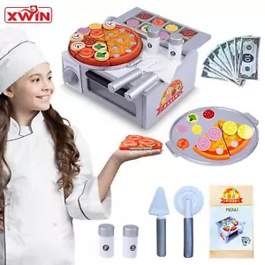 Wooden Pizza Pretend Play Set for Kids Food Pizza Cutter Perfect Gift - Picture 1 of 11