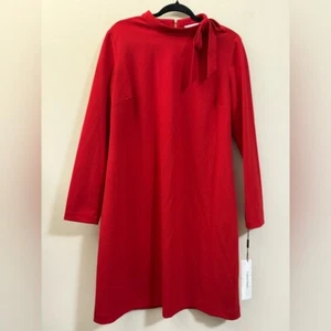 NWT Calvin Klein Bow Collar Long Sleeve Dress in Red - 14 - Picture 1 of 11