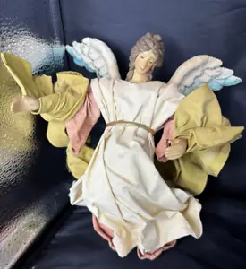 VTG Paper Mache Angel Christmas Ornament Tree Topper 10" Pink Blue Clothtique - Picture 1 of 14