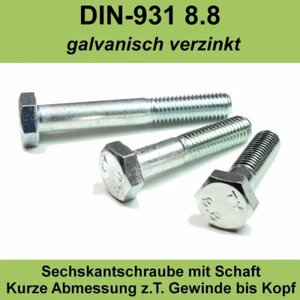 M12 DIN 931 8.8 Sechskantschrauben mit Teilgewinde Schaft verzinkte Stahl M 12 x - Bild 1 von 3