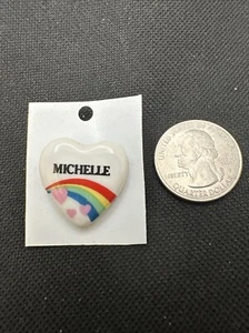 Vintage 1980s 80s Rainbow Heart Name Pin "Michelle" For Hat Bag Jacket Shirt - Picture 1 of 2