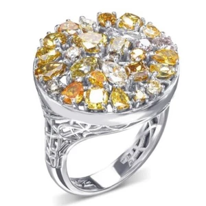 Anillo 28 diamantes de lujo 3,7 quilates Oro blanco 14K GW-Lab Cert. RW56 - Imagen 1 de 2