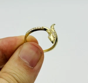 375 9ct Real Yellow Gold Diamond Snake Stackable Ring ALL SIZES Brand New - Picture 1 of 9