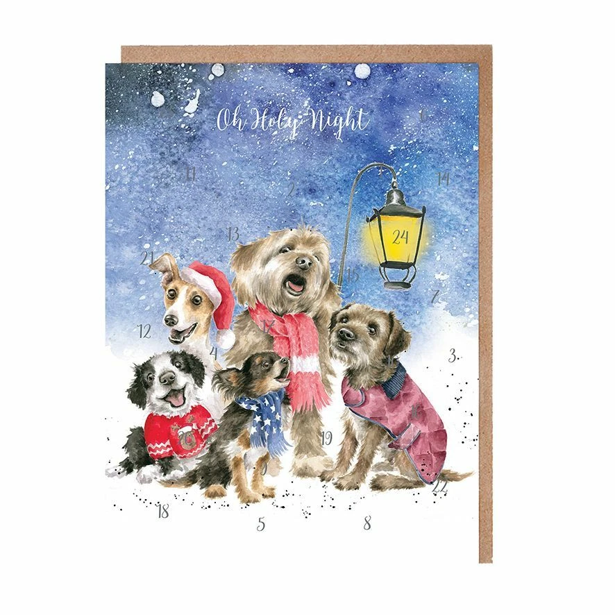 Wrendale Dogs Christmas Carol Singers A5 Advent Calendar – 24 Door Advent Card