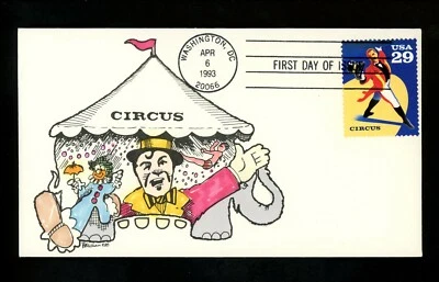 US FDC #2750//2753 /// 2751 Cardarelli Hand Painted HP 1993 DC American Circus  - Image 1 of 2
