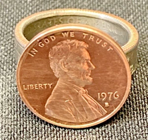 US 2020 Quarter  DOLLAR and 1976 S Silver Soldered Penny coin ring size 8 1/2 - Picture 1 of 4