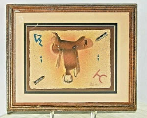 Original 3D Hand Cast Paper Art South Western Saddle signed CLINT -Figi Graphics - Picture 1 of 3