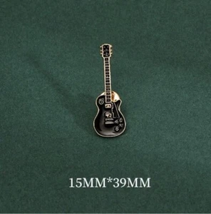 Black Enamel Gold Colored Guitar  Lapel Pin 15x39 mm - Picture 1 of 1