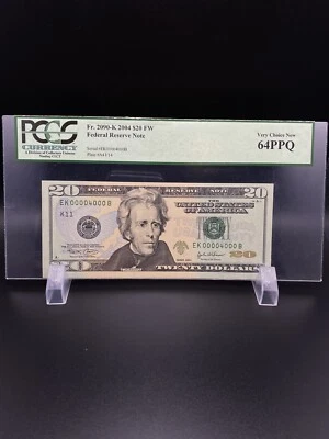2004- 20 Dollars Near Solid .very Nice Bill.Serial Number # 00004000. - Image 1 of 2