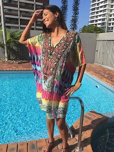 Embellished Kaftans, V- Kaftan Fits Size12-14-16-18-20-22 Plus size, Silk crepe - Picture 1 of 6