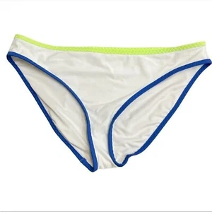NEW Aerie White & Neon Trim Hipster Bikini Bottoms Swim Briefs sz L Beach Pool - Picture 1 of 9