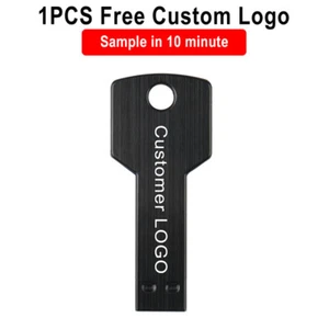 Free Logo Metal Key USB 2.0 Flash Drive Gold Real Capacity Pen Drive 64G 32G 16G - Afbeelding 1 van 14