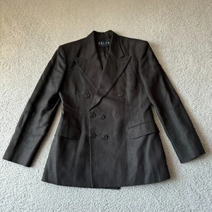 Vintage Ralph Lauren Polo Jeans Blazer Womens 10 Black Sport Coat Jacket Linen - Picture 1 of 18
