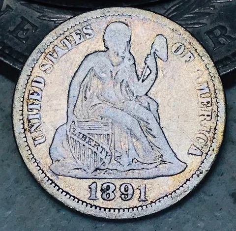 1891 Seated Liberty Dime 10c Ungraded Choice 90% US Silver Coin CC18109 Cover