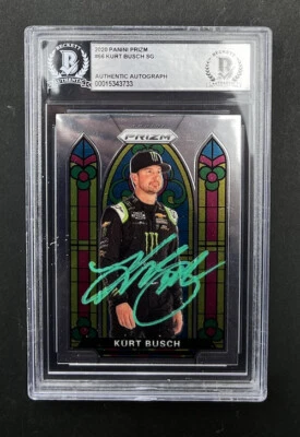 Tarjeta de vitral Panini Prizm 2020 autógrafo firmado por Kurt Busch #66 Beckett BGS Foto 1 de 2