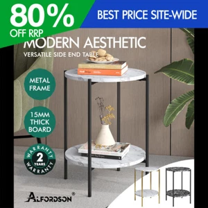 ALFORDSON Side Table Bedside Table Sofa End Nightstand Marble 2-tier Shelf - Picture 1 of 40