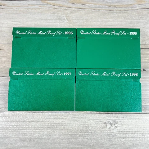 United States Mint Proof Sets 5 Coin COA Original Jackets 1995, 1996, 1997, 1998 Cover